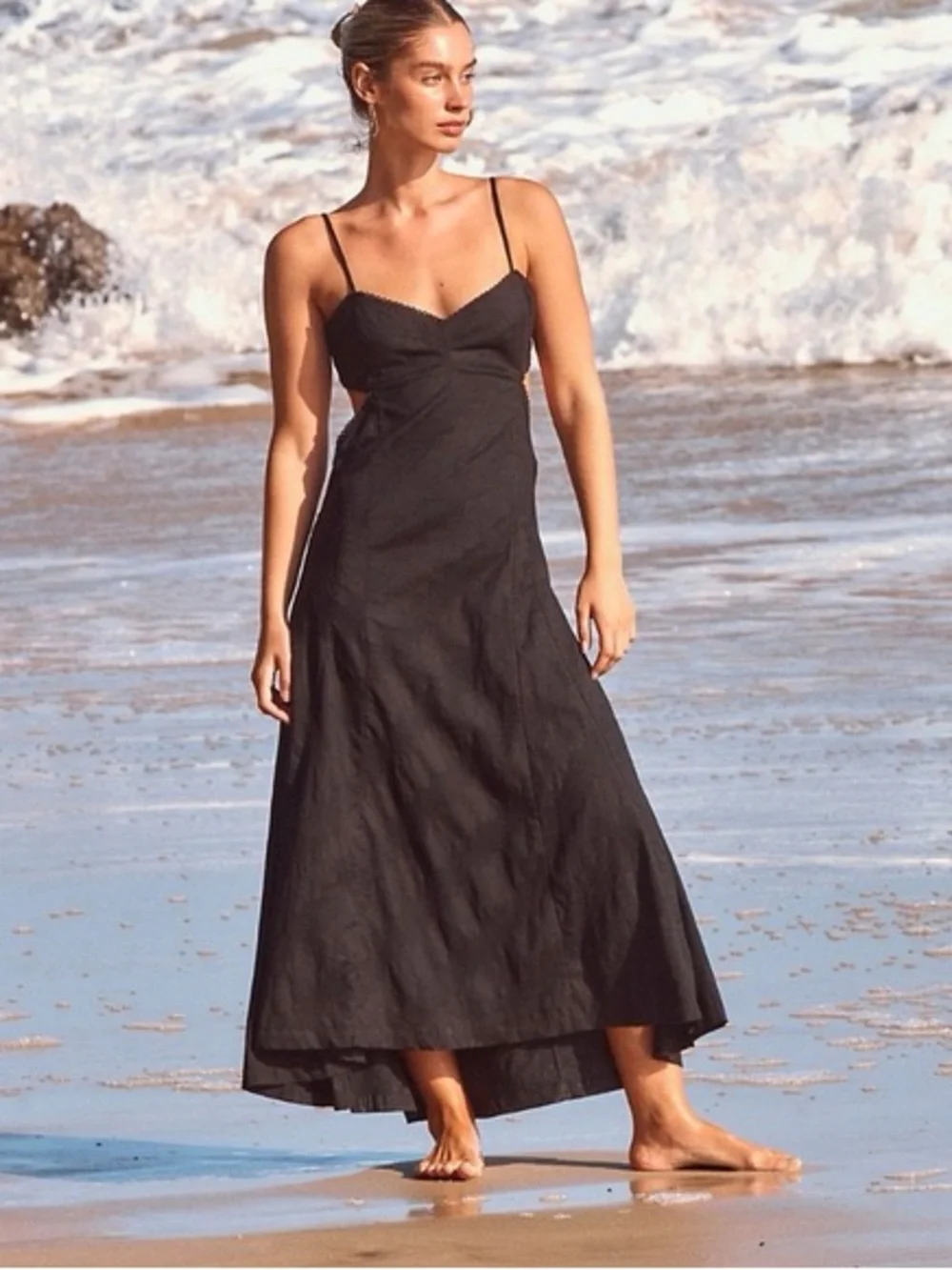 Free People Intimately Inma Cutouts Midi Dress Black XS